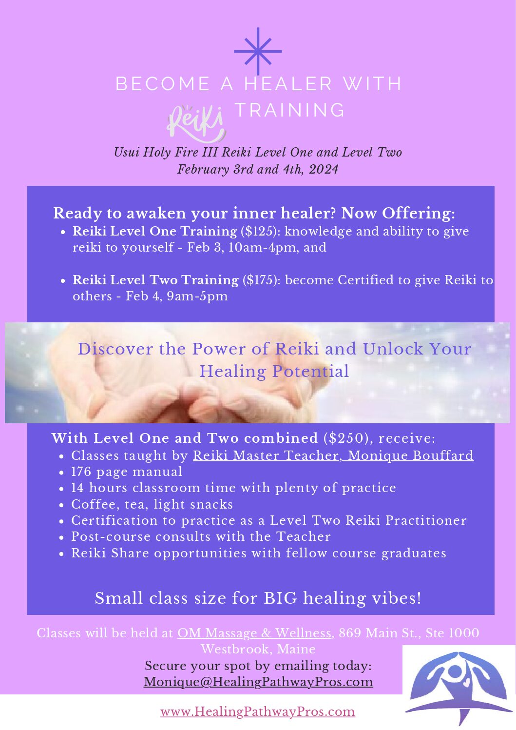 Reiki Level 1 and Level 2 Class details